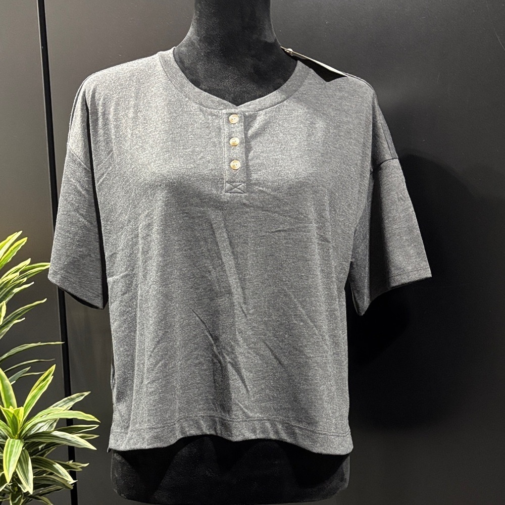 UpWest Oversized Loose fit,boxy crewneck button detail,slit sides,soft